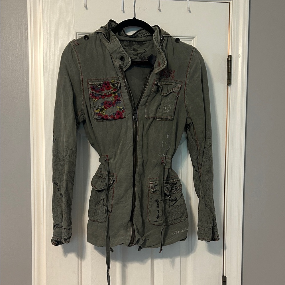 Desigual Women's Green Embroidered Jacket